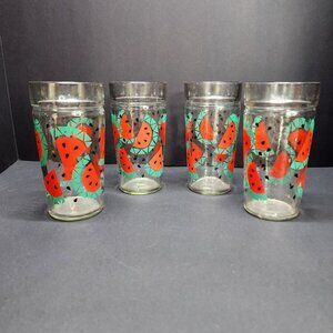 Vintage Anchor Hocking Watermelon Jelly Jar Drinking Glasses 6'' Tall - Set Of 4